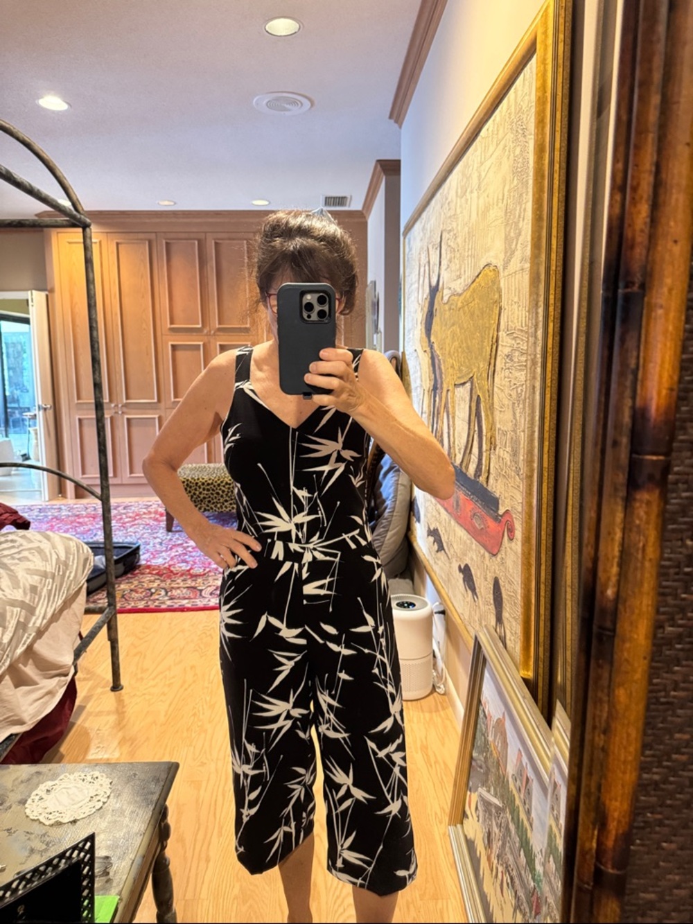 Black & White Bamboo-Print Jumpsuit